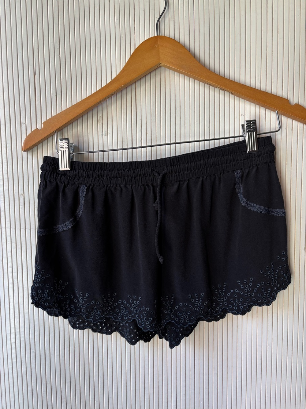 Zadig & Voltaire Black Eyelet Scallop Hem Shorts